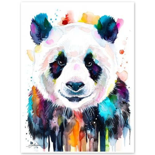 Colourful panda watercolor painting print by Slaveika Aladjova