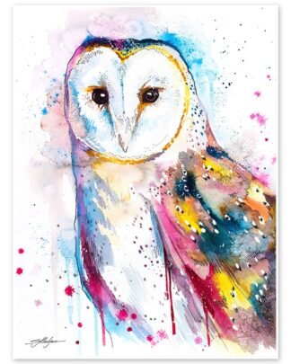 Barn owl watercolor painting print by Slaveika Aladjova
