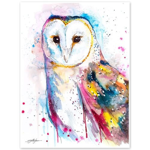 Barn owl watercolor painting print by Slaveika Aladjova