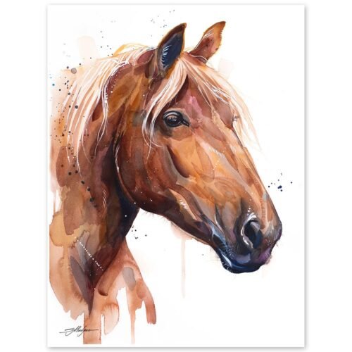 Suffolk Punch Horse watercolor painting print by Slaveika Aladjova