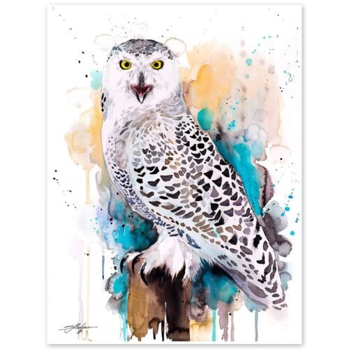 Snowy Owl watercolor painting print by Slaveika Aladjova