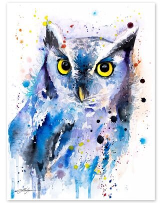 Screech owl watercolor painting print by Slaveika Aladjova