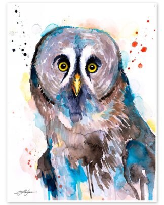 Great grey owl watercolor painting print by Slaveika Aladjova