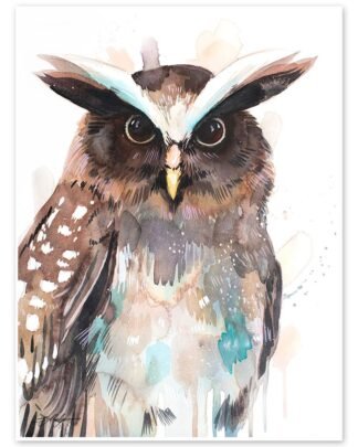Crested owl watercolor painting print by Slaveika Aladjova
