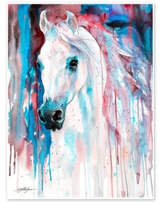 White horse watercolor painting print by Slaveika Aladjova