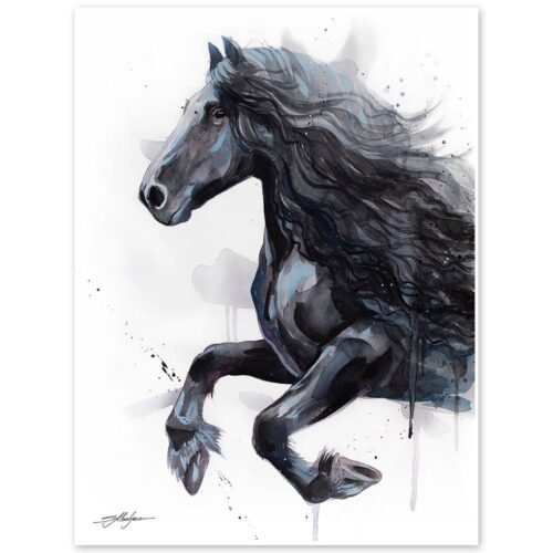 Friesian Horse watercolor painting print by Slaveika Aladjova