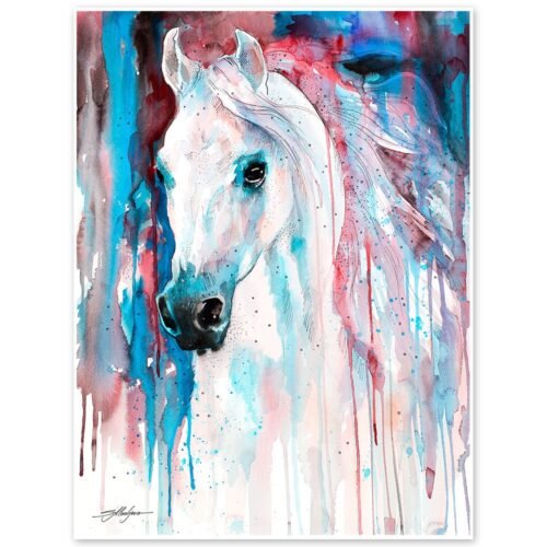White horse watercolor painting print by Slaveika Aladjova