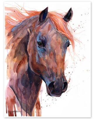 Brown Arabian Horse watercolor painting print by Slaveika Aladjova