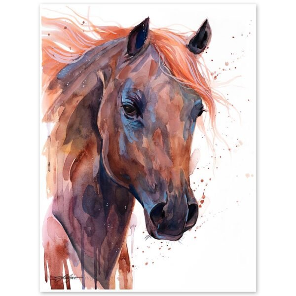 Brown Arabian Horse watercolor painting print by Slaveika Aladjova