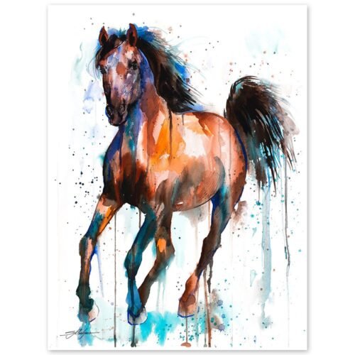 Brown and Black Horse watercolor painting print by Slaveika Aladjova