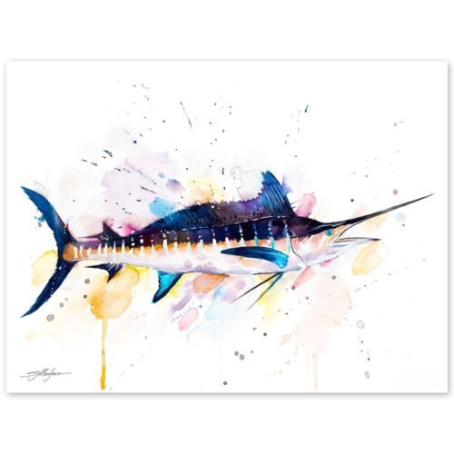 Atlantic blue marlin watercolor painting print by Slaveika Aladjova