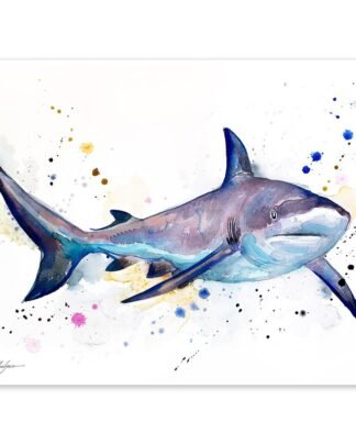 Grey reef shark watercolor painting print by Slaveika Aladjova