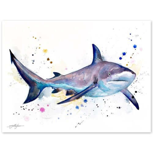 Grey reef shark watercolor painting print by Slaveika Aladjova