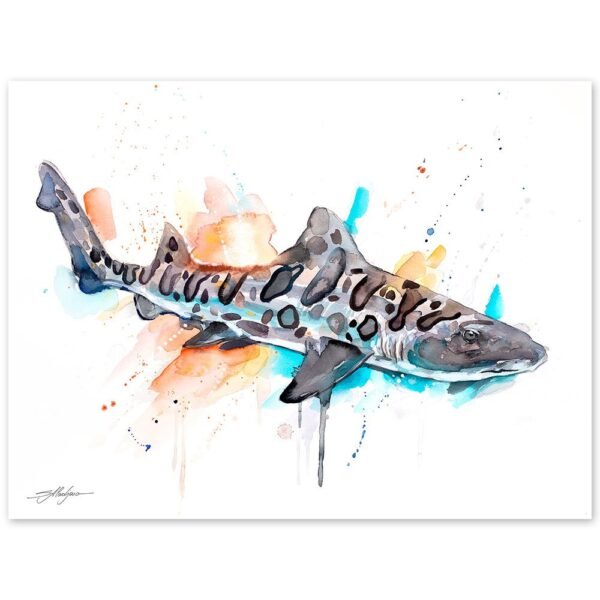 Leopard shark watercolor painting print by Slaveika Aladjova