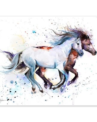 Horses watercolor painting print by Slaveika Aladjova