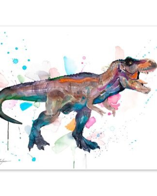 Tyrannosaurus rex, T rex dinosaur watercolor painting print by Slaveika Aladjova