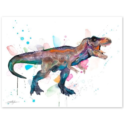 Tyrannosaurus rex, T rex dinosaur watercolor painting print by Slaveika Aladjova