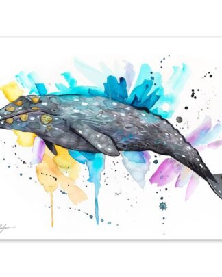 Gray whale watercolor painting print by Slaveika Aladjova