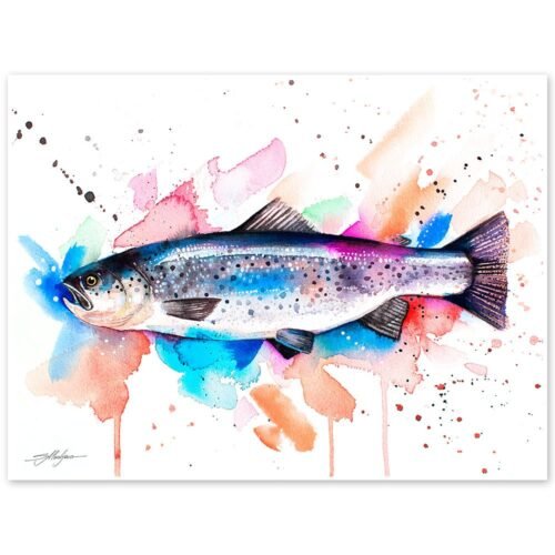 Atlantic salmon watercolor painting print by Slaveika Aladjova