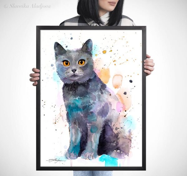 Chartreux cat watercolor painting print by Slaveika Aladjova Chartreux cat watercolor painting print by Slaveika Aladjova