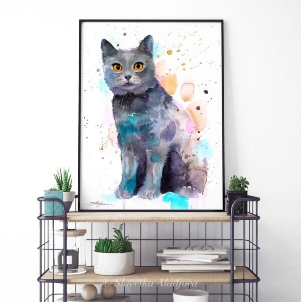 Chartreux cat watercolor painting print by Slaveika Aladjova Chartreux cat watercolor painting print by Slaveika Aladjova