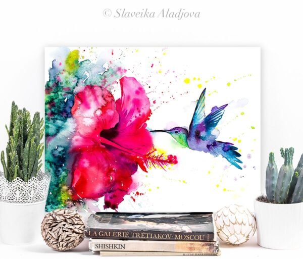 Violetear Hummingbird watercolor painting print by Slaveika Aladjova
