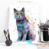 Chartreux cat watercolor painting print by Slaveika Aladjova Chartreux cat watercolor painting print by Slaveika Aladjova