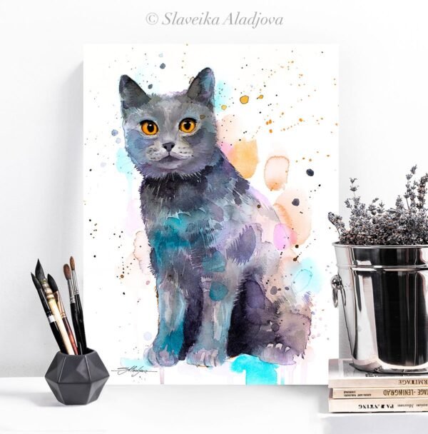 Chartreux cat watercolor painting print by Slaveika Aladjova Chartreux cat watercolor painting print by Slaveika Aladjova