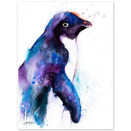 Adelie penguin watercolor painting print by Slaveika Aladjova