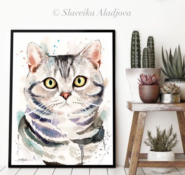 American Shorthair watercolor painting print by Slaveika Aladjova