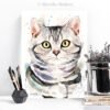 American Shorthair watercolor painting print by Slaveika Aladjova