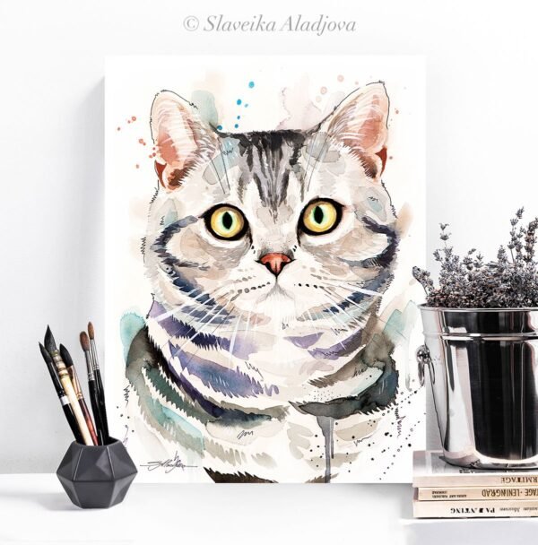 American Shorthair watercolor painting print by Slaveika Aladjova
