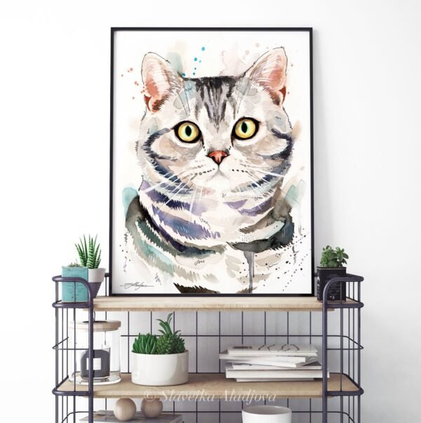 American Shorthair watercolor painting print by Slaveika Aladjova