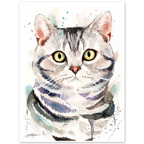 American Shorthair watercolor painting print by Slaveika Aladjova