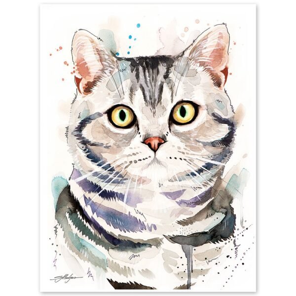 American Shorthair watercolor painting print by Slaveika Aladjova