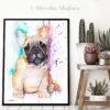 Baby fawn french bulldog watercolor painting print by Slaveika Aladjova
