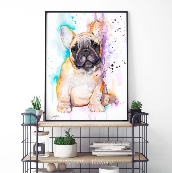 Baby fawn french bulldog watercolor painting print by Slaveika Aladjova