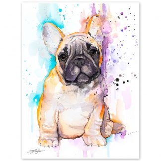Baby fawn french bulldog watercolor painting print by Slaveika Aladjova