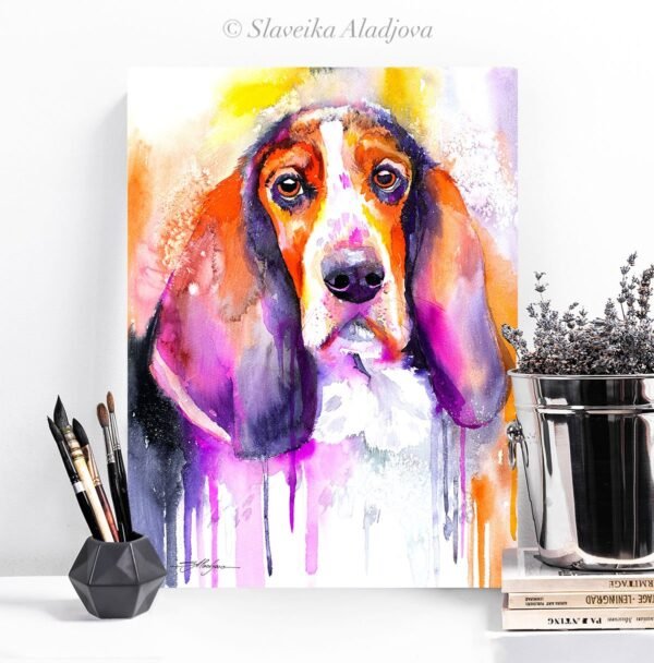 Basset watercolor painting print by Slaveika Aladjova Basset watercolor painting print by Slaveika Aladjova