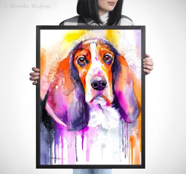 Basset watercolor painting print by Slaveika Aladjova Basset watercolor painting print by Slaveika Aladjova
