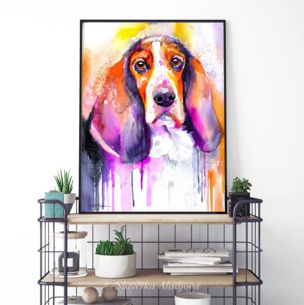 Basset watercolor painting print by Slaveika Aladjova Basset watercolor painting print by Slaveika Aladjova