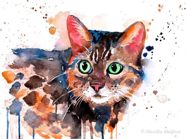 Bengal cat watercolor painting print by Slaveika Aladjova