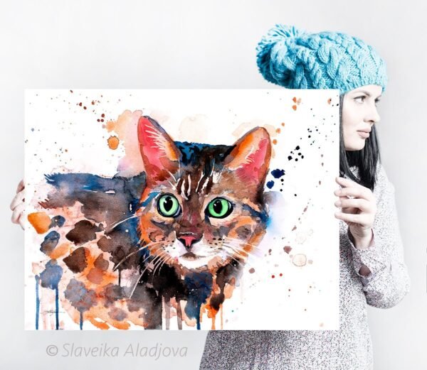 Bengal cat watercolor painting print by Slaveika Aladjova
