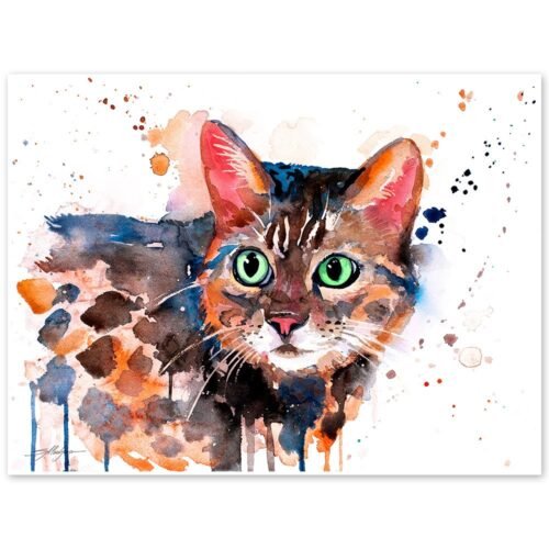 Bengal cat watercolor painting print by Slaveika Aladjova