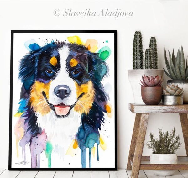 Bernese Mountain Dog watercolor painting print by Slaveika Aladjova