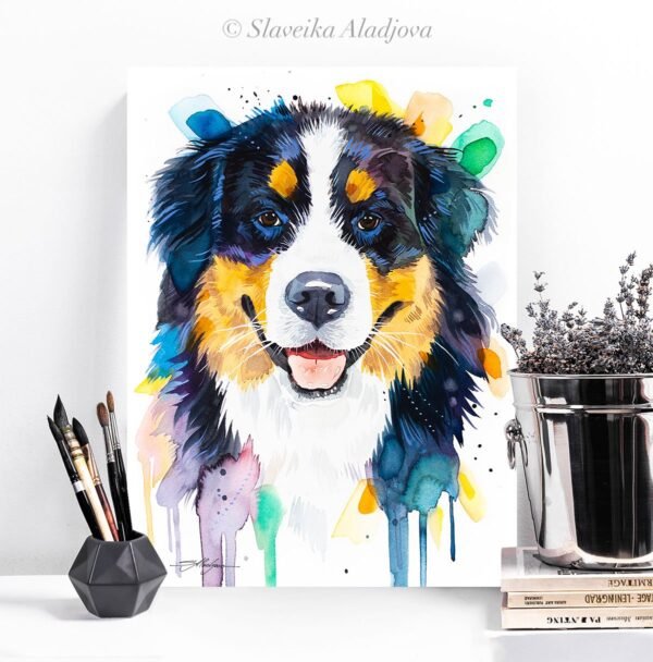 Bernese Mountain Dog watercolor painting print by Slaveika Aladjova