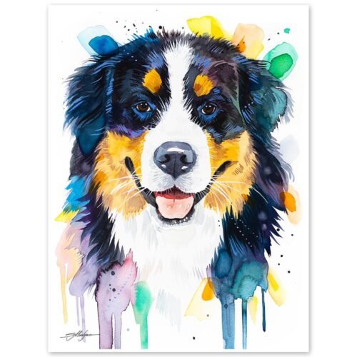 Bernese Mountain Dog watercolor painting print by Slaveika Aladjova