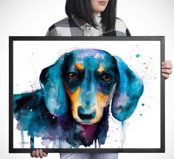 Black Dachshund watercolor painting print by Slaveika Aladjova