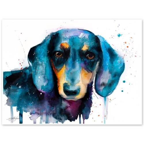 Black Dachshund watercolor painting print by Slaveika Aladjova