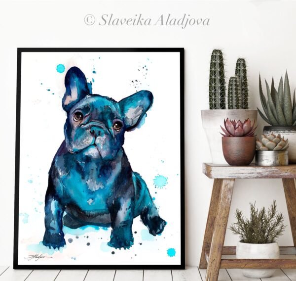 Black French Bulldog Baby watercolor painting print by Slaveika Aladjova Black French Bulldog Baby watercolor painting print by Slaveika Aladjova